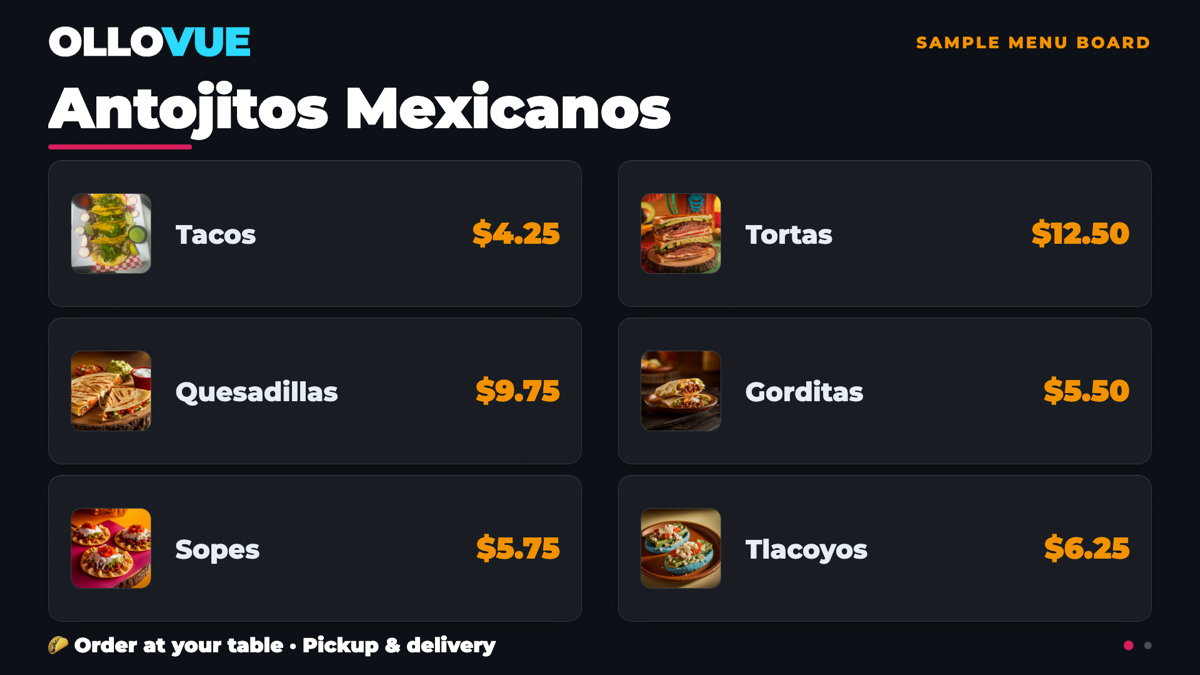 Menu board with prices and dish photos