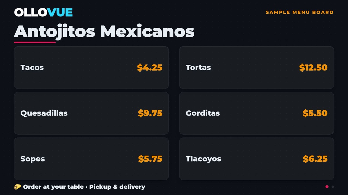 Dark cards menu board look