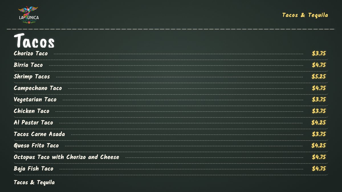 Chalkboard list menu look