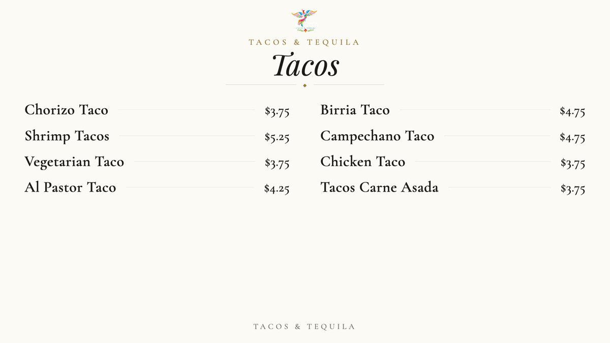 Fine dining typographic menu look