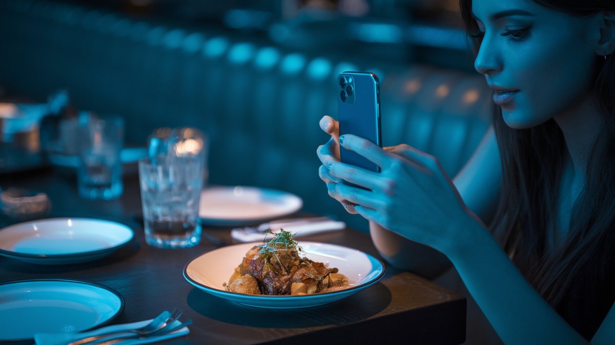 A guest photographing a plate for Instagram