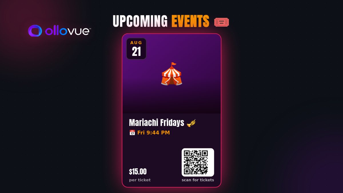 Upcoming event with a QR code for tickets