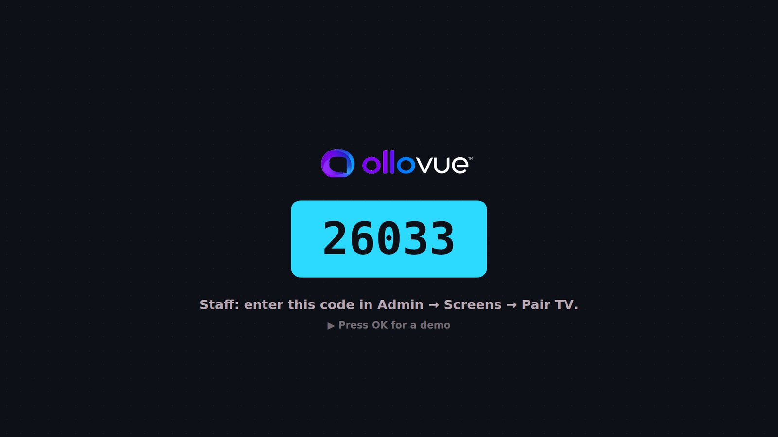 The pairing screen showing a five digit code
