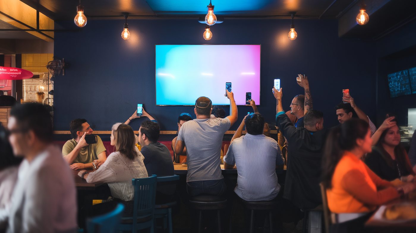 A full bar playing trivia on their phones