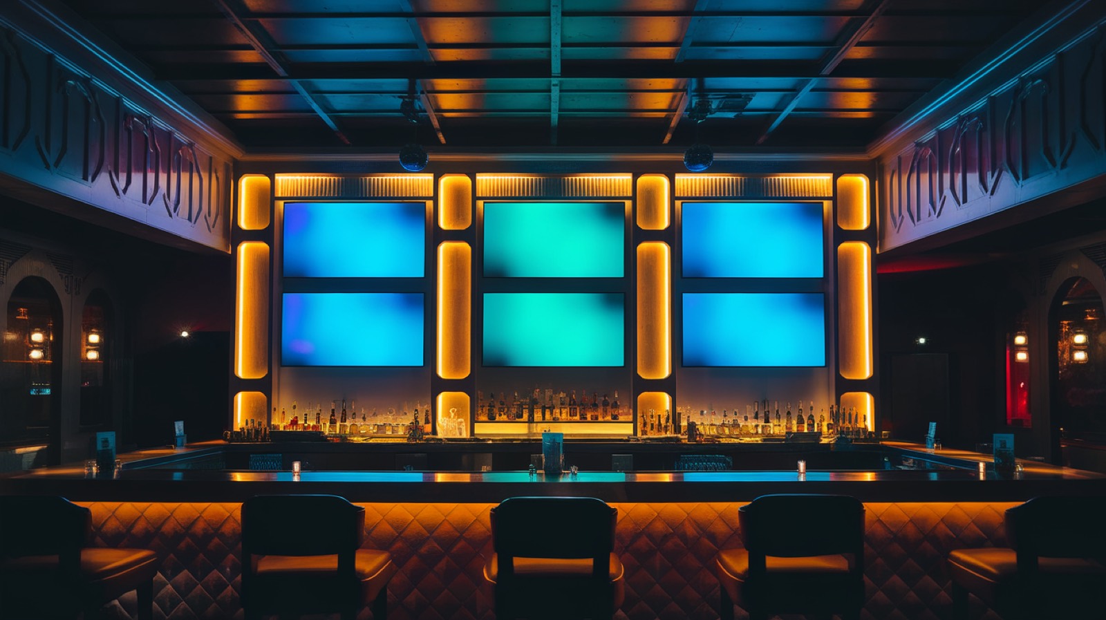 Screens through a venue
